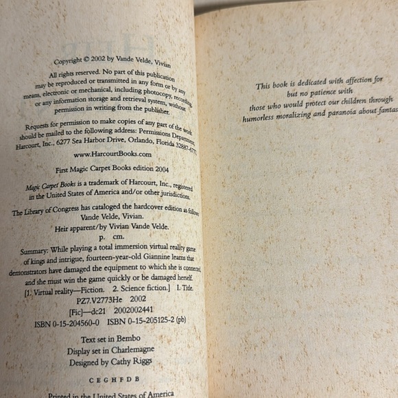 Heir Apparent by Vivian Vande Velde Pbk 1st Magic Carpet Edition 2004 VG - Picture 9 of 10